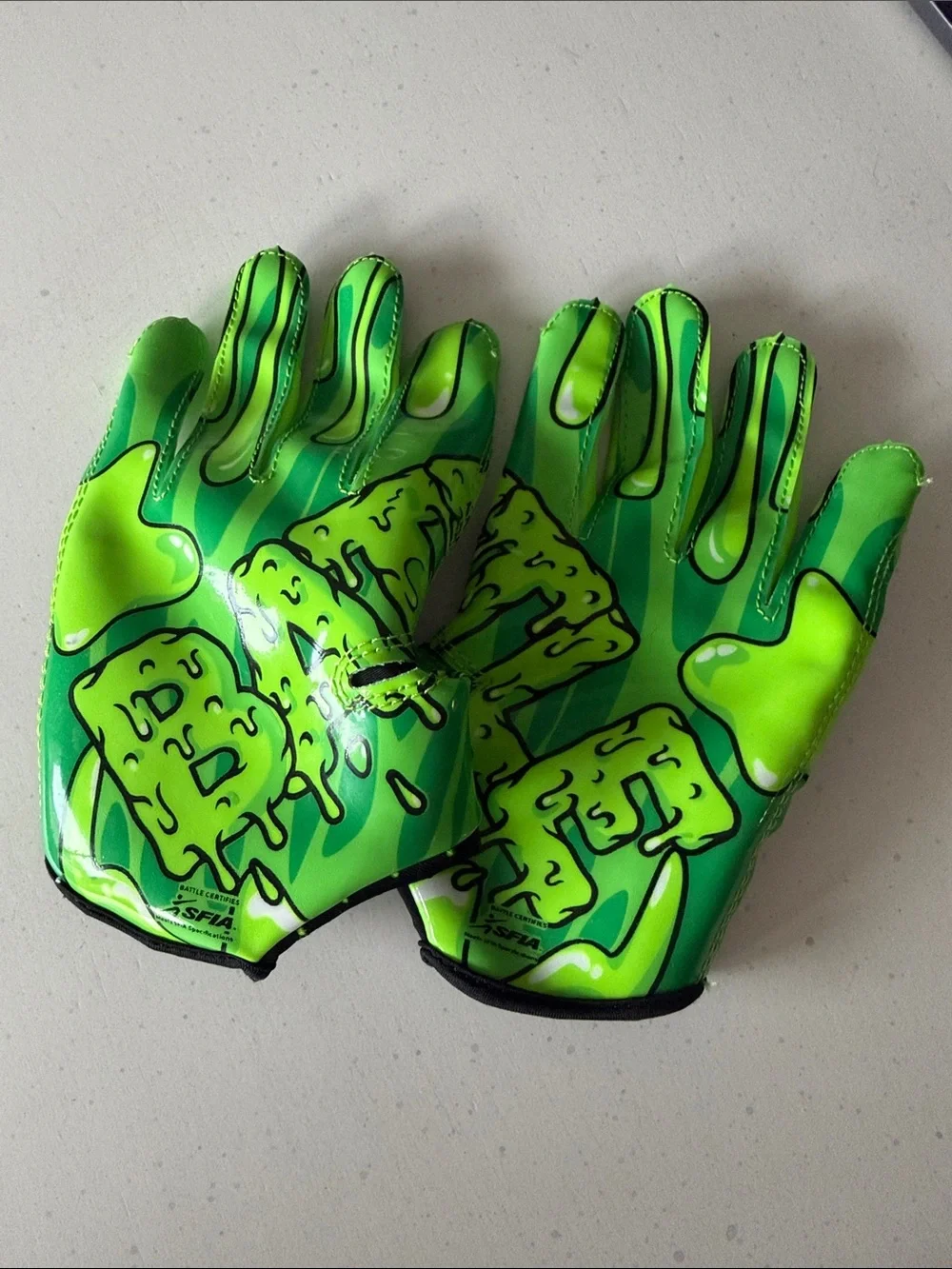 Battle Doom Speed Kids Football Gloves Youth Medium  Slime Drip Design